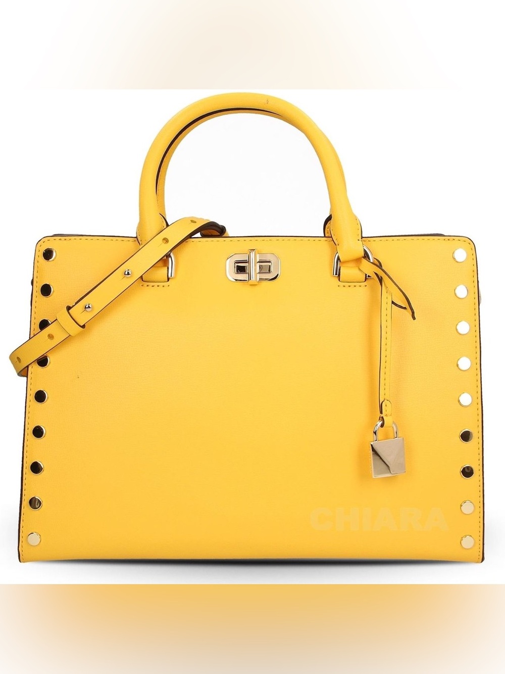 NWT Michael Kors Sylvie Stud Large Satchel in Sunflower Yellow